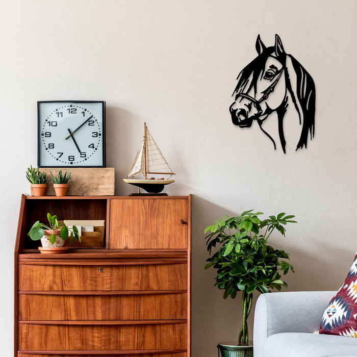 Wallity Horse Head Escultura de Pared de Metal Negra